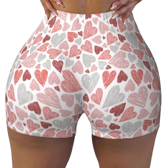 Wukai Hand Drawn Hearts Print Pack Biker Shorts for Women Yoga Workout Gym Running Scrunch Active Shorts-