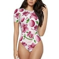 thumbnail image 1 of Naloa Lilies Flowers Women's Short-Sleeved Onesie, One-Piece Swimsuit for Parties, dates, clubs - Small, 1 of 9