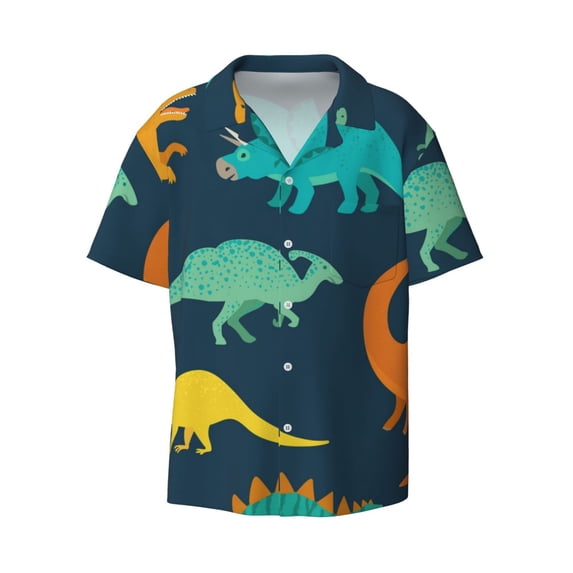 Wukai Hand Drawn Seamless Men's Casual Short-Sleeve Button Down Shirt - Lightweight Summer Dress Shirt for Daily Wear-Medium