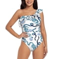 thumbnail image 1 of Wukai Hand Drawn Snake Chic One Shoulder Swimwear with Ruffle Design and Tummy Control Skirt: Fashionable, Supportive, Comfortable for Beach-Large, 1 of 7