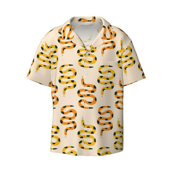 Wukai Hand Drawn Snake Men's Casual Short-Sleeve Button Down Shirt - Lightweight Summer Dress Shirt for Daily Wear-Large