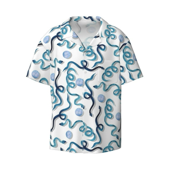 Wukai Hand Drawn Snake Men's Casual Short-Sleeve Button Down Shirt - Lightweight Summer Dress Shirt for Daily Wear-Medium