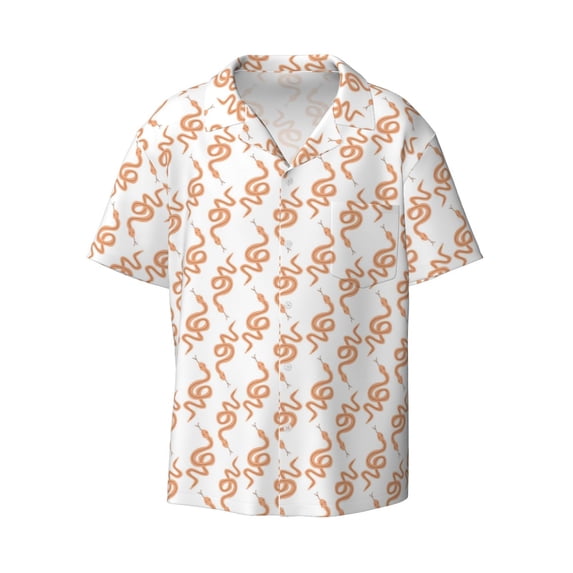 Wukai Hand Drawn Snake Men's Casual Short-Sleeve Button Down Shirt - Lightweight Summer Dress Shirt for Daily Wear-Medium