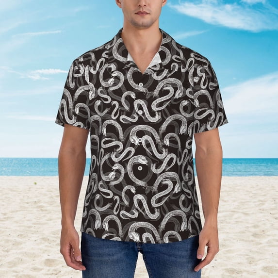 Wukai Hand Drawn Snake Men's Hawaiian Shirt Short Sleeve Casual Button Down Summer Beach Aloha Shirt Tropical Print Holiday Party