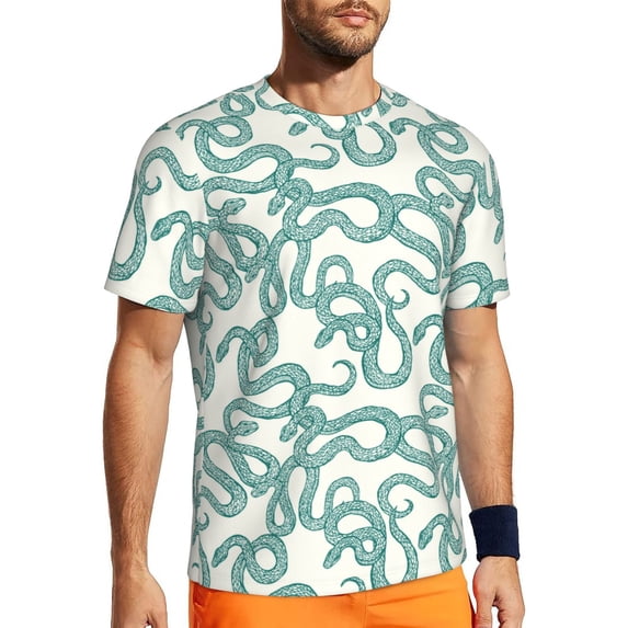 Wukai Hand Drawn Snake Print Men's Short-Sleeved Mesh T-Shirt,Quick-Dry Short Sleeve Workout T-Shirt-Large