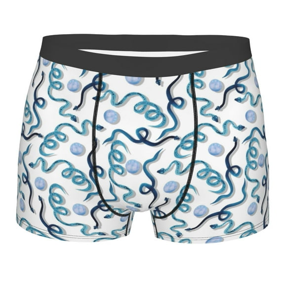 Wukai Hand Drawn Snake Print Men’s Underwear Breathable Boxer Briefs, Moisture Wicking & Breathable-Small