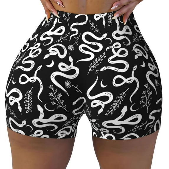 Wukai Hand Drawn Snake Print Pack Biker Shorts for Women Yoga Workout Gym Running Scrunch Active Shorts-X-Large