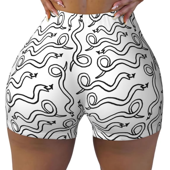 Wukai Hand Drawn Snake Print Pack Biker Shorts for Women Yoga Workout Gym Running Scrunch Active Shorts-X-Large