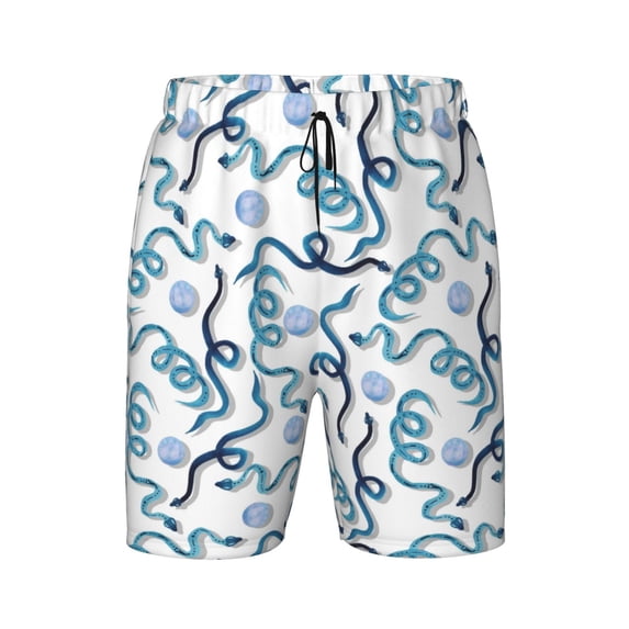 Wukai Hand Drawn Snake Print Teen Beach Trunks with Compression Liner Swimsuit Quick Dry Beach Sports Shorts with Pocket - Small