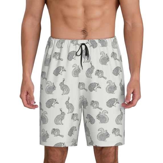 Wukai Hand Drawn Squirrel Men’s Short Pajama Pants With Pockets Soft Sleep Pj Shorts for Men-4X-Large
