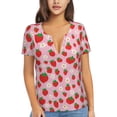 thumbnail image 1 of Wukai Hand Drawn Strawberry Casual V-Neck Graphic Tees for Women: Lightweight and Breathable Summer Tops with Stylish Design-XX-Large, 1 of 8