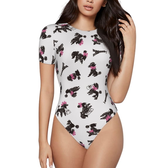 Naloa Poodle Dog Women's Short-Sleeved Onesie, One-Piece Swimsuit for Parties, dates, clubs - XX-Large
