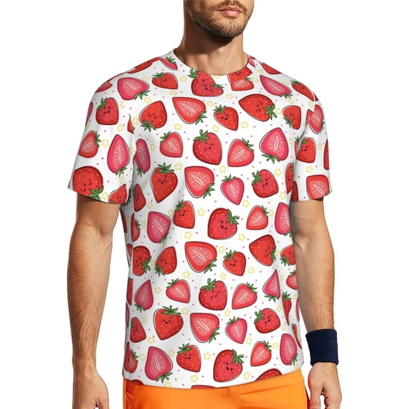 Wukai Hand Drawn Strawberry Print Men's Short-Sleeved Mesh T-Shirt,Quick-Dry Short Sleeve Workout T-Shirt-4X-Large