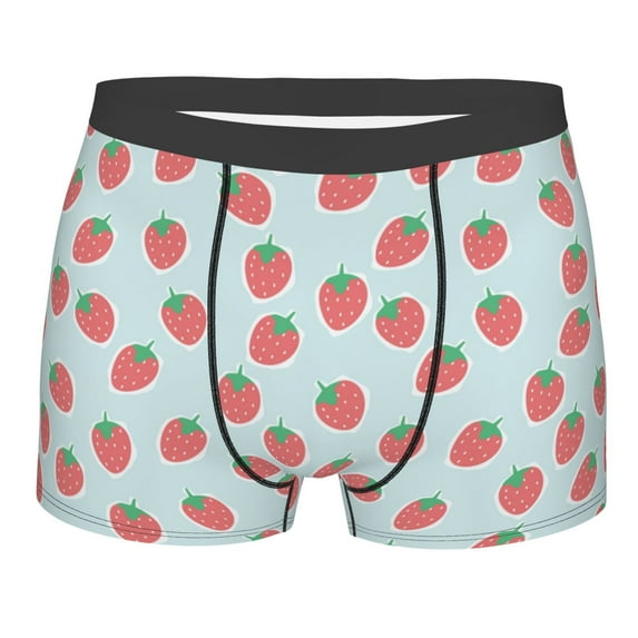 Wukai Hand Drawn Strawberry Print Men’s Underwear Breathable Boxer Briefs, Moisture Wicking & Breathable-Large