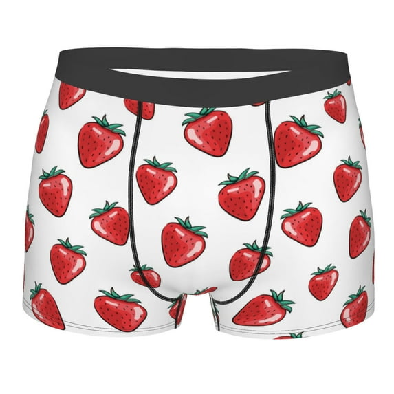 Wukai Hand Drawn Strawberry Print Men’s Underwear Breathable Boxer Briefs, Moisture Wicking & Breathable-XX-Large