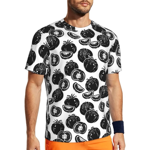 Wukai Hand Drawn Tomatoes Print Men's Short-Sleeved Mesh T-Shirt,Quick-Dry Short Sleeve Workout T-Shirt-5X-Large