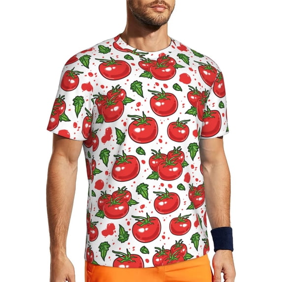 Wukai Hand Drawn Tomatoes Print Men's Short-Sleeved Mesh T-Shirt,Quick-Dry Short Sleeve Workout T-Shirt-Small