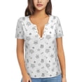 thumbnail image 1 of Wukai Hand Drawn Turtle Casual V-Neck Graphic Tees for Women: Lightweight and Breathable Summer Tops with Stylish Design-Large, 1 of 8