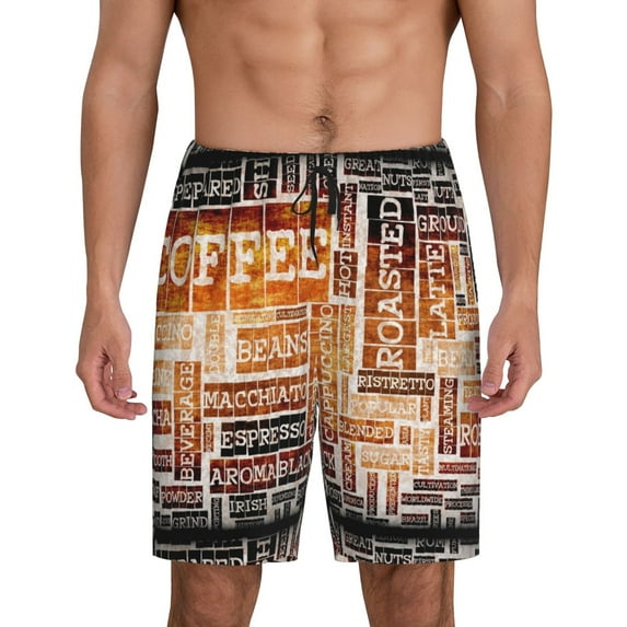 Wukai Hand Drawn Vintage Coffee Men’s Short Pajama Pants With Pockets Soft Sleep Pj Shorts for Men-4X-Large
