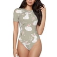 thumbnail image 1 of Naloa Rabbit And Flower Women's Short-Sleeved Onesie, One-Piece Swimsuit for Parties, dates, clubs - Medium, 1 of 9