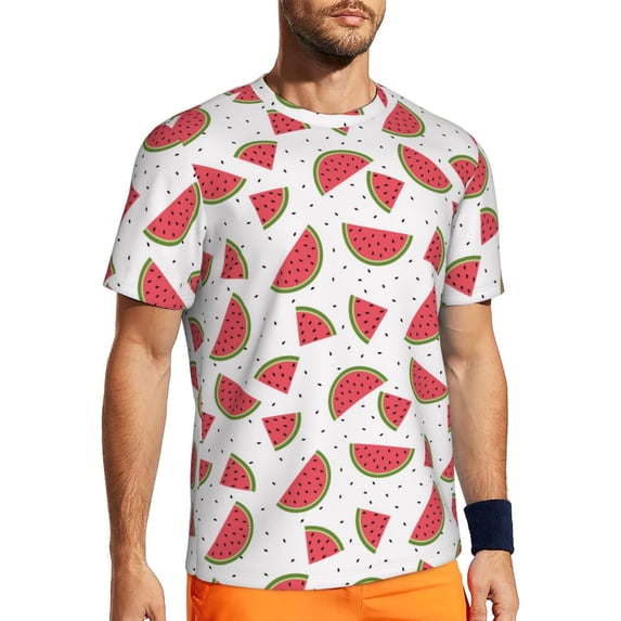Wukai Hand Drawn Watermelon Print Men's Short-Sleeved Mesh T-Shirt,Quick-Dry Short Sleeve Workout T-Shirt-4X-Large