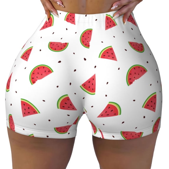 Wukai Hand Drawn Watermelon Print Pack Biker Shorts for Women Yoga Workout Gym Running Scrunch Active Shorts-Large