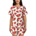 thumbnail image 1 of "Wukai Hand Drawn Watermelon Women's Pajama Set - Short-Sleeve Top and Shorts with Elastic Waistband and Pockets for Loungewear, Yoga, and Casual Wear-Medium, 1 of 8
