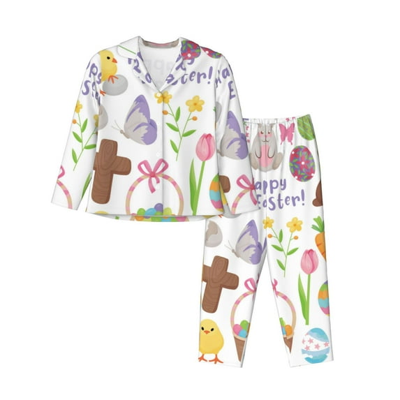 Wukai Happy Easter1 Print Women's Pajama Set - Soft Long Sleeve Sleepwear for Comfort and Style-Large