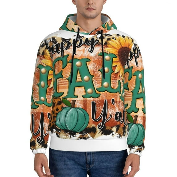 Wukai Happy Fall Y'All Print Men Hoodies Fleece Sweatshirts Long Sleeve Sweaters Pullover Fall Outfits Winter Clothes-Small