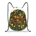 thumbnail image 1 of Wukai Happy Halloween Floral Drawstring Backpack Bag Sport Gym Sackpack Large Size String Backpack Cinch for Women Men-Small, 1 of 6