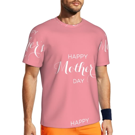 Wukai Happy Mother's Day Print Men's Short-Sleeved Mesh T-Shirt,Quick-Dry Short Sleeve Workout T-Shirt-X-Small