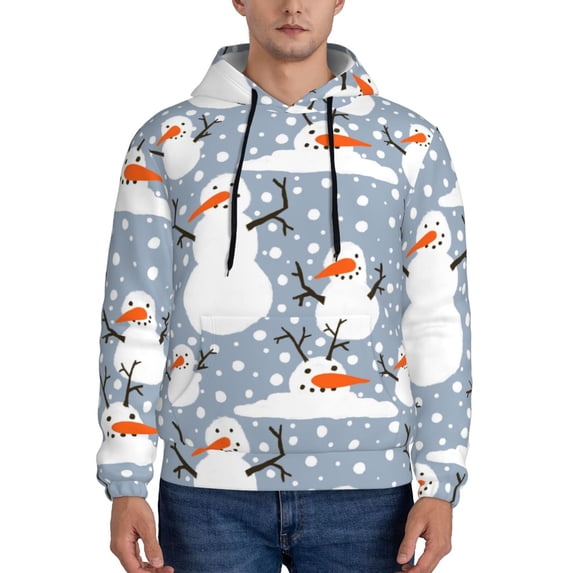 Wukai Happy Snowmen Snowfall Print Men Hoodies Fleece Sweatshirts Long Sleeve Sweaters Pullover Fall Outfits Winter Clothes-Large