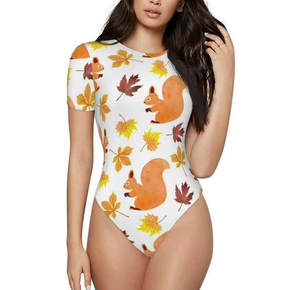 Naloa Cartoon Squirrel Women's Short-Sleeved Onesie, One-Piece Swimsuit for Parties, dates, clubs - Large