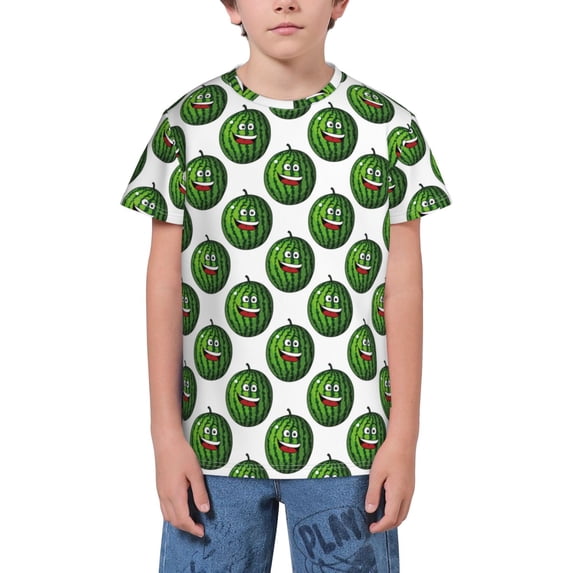 Wukai Happy Watermelon Youth Unisex Short Sleeve T-Shirt for Boys, Girls, Teens, and Kids-Medium