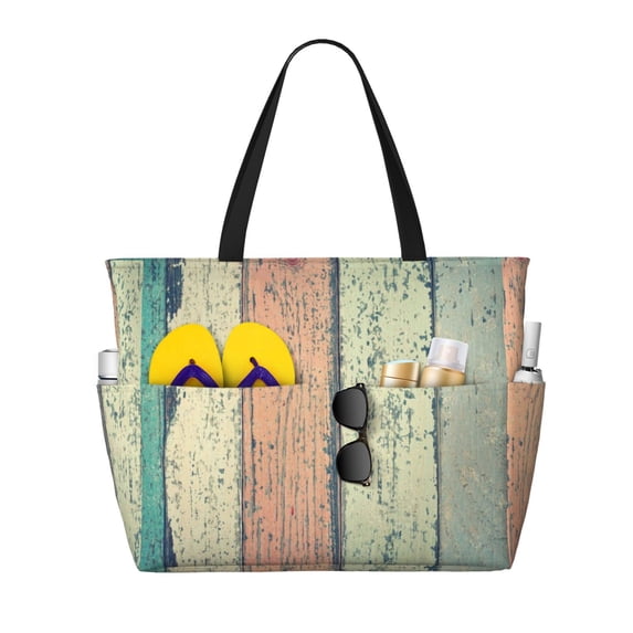 Wukai Hardwood Print Zipper Bag,large Beach Tote Bag,Waterproof Sandproof Bag,Grocery and Picnic Tote Travel Bag