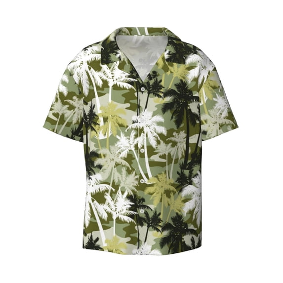 Wukai Hawaii Palms Men's Casual Short-Sleeve Button Down Shirt - Lightweight Summer Dress Shirt for Daily Wear-Medium