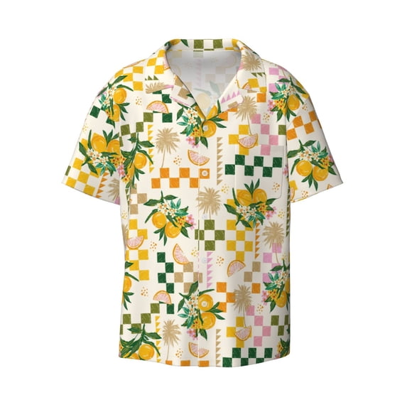 Wukai Hawaii Palms Men's Casual Short-Sleeve Button Down Shirt - Lightweight Summer Dress Shirt for Daily Wear-X-Large