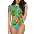 thumbnail image 1 of Naloa Pineapple Women's Short-Sleeved Onesie, One-Piece Swimsuit for Parties, dates, clubs - Small, 1 of 9