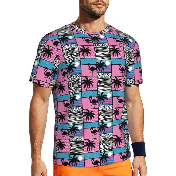 Wukai Hawaii Palms Print Men's Short-Sleeved Mesh T-Shirt,Quick-Dry Short Sleeve Workout T-Shirt-6X-Large
