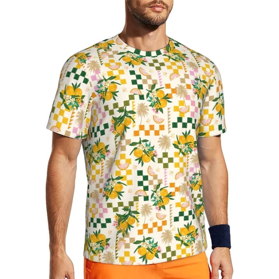 Wukai Hawaii Palms Print Men's Short-Sleeved Mesh T-Shirt,Quick-Dry Short Sleeve Workout T-Shirt-Medium