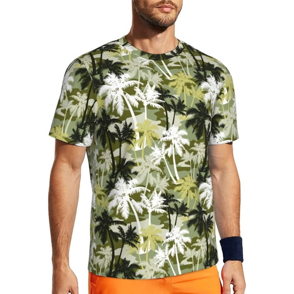 Wukai Hawaii Palms Print Men's Short-Sleeved Mesh T-Shirt,Quick-Dry Short Sleeve Workout T-Shirt-X-Large