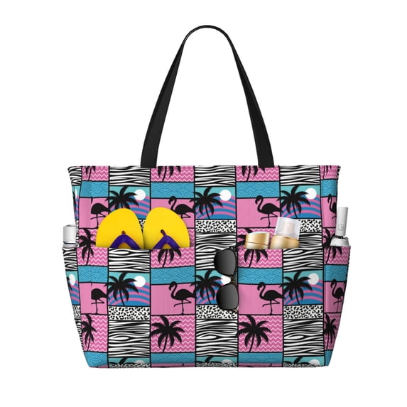 Wukai Hawaii Palms Print Zipper Bag,large Beach Tote Bag,Waterproof Sandproof Bag,Grocery and Picnic Tote Travel Bag