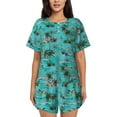 thumbnail image 1 of "Wukai Hawaii Palms Women's Pajama Set - Short-Sleeve Top and Shorts with Elastic Waistband and Pockets for Loungewear, Yoga, and Casual Wear-Large, 1 of 8