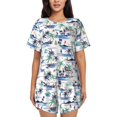thumbnail image 1 of "Wukai Hawaii Palms Women's Pajama Set - Short-Sleeve Top and Shorts with Elastic Waistband and Pockets for Loungewear, Yoga, and Casual Wear-Large, 1 of 6