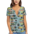thumbnail image 1 of Wukai Hawaiian Style Casual V-Neck Graphic Tees for Women: Lightweight and Breathable Summer Tops with Stylish Design-Large, 1 of 8
