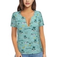 thumbnail image 1 of Wukai Hawaiian Style Casual V-Neck Graphic Tees for Women: Lightweight and Breathable Summer Tops with Stylish Design-Large, 1 of 8