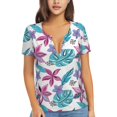 thumbnail image 1 of Wukai Hawaiian Style Casual V-Neck Graphic Tees for Women: Lightweight and Breathable Summer Tops with Stylish Design-Small, 1 of 8