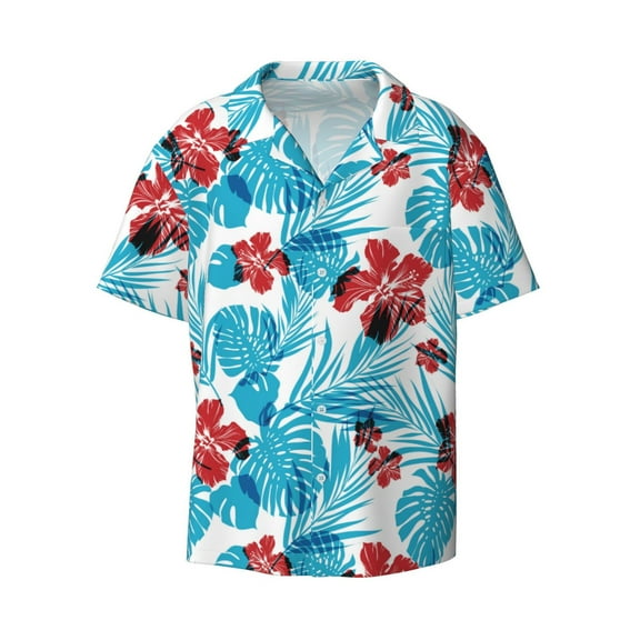 Wukai Hawaiian Style Men's Casual Short-Sleeve Button Down Shirt - Lightweight Summer Dress Shirt for Daily Wear-XX-Large