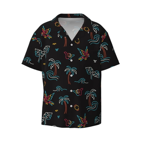 Wukai Hawaiian Style Men's Casual Short-Sleeve Button Down Shirt - Lightweight Summer Dress Shirt for Daily Wear-XX-Large