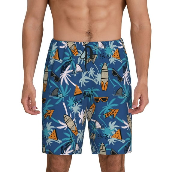 Wukai Hawaiian Style Men’s Short Pajama Pants With Pockets Soft Sleep Pj Shorts for Men-X-Large